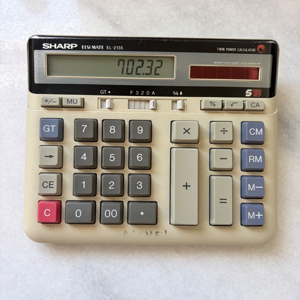 VNTG Sharp Elsi Mate EL-2135 Twin Power S12 Memory Safe Calculator
